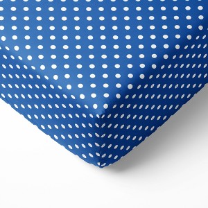 Bacati - Snorkel Blue Pin Dots 100 percent Cotton Universal Baby US Standard Crib or Toddler Bed Fitted Sheet - 1 of 4