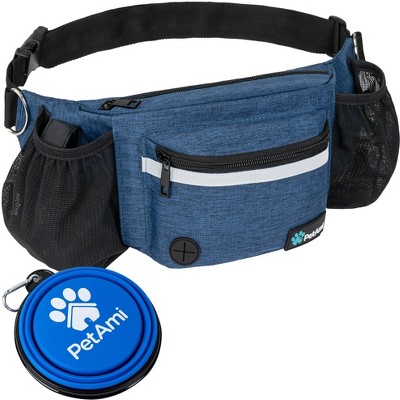 PetAmi Dog Fanny Pack, Pet Waist Belt Treat Pouch for Walking Training Hiking Running, Waste Bag Dispenser, Bottle Holder, Bowl, Pocket