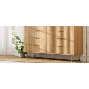 Modern Fluted Dresser for Bedroom with 6 Drawers, Deep Drawers & Wide Modern Top, Double Dresser TV Stand and Storage Organizer - Brown - 1 of 1