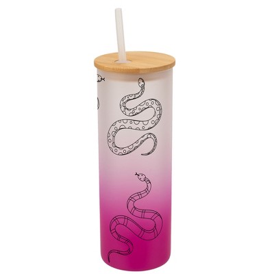 Elanze Designs Toscano Slithering Snakes Reptile Animal Wrap-Around Design 25 Ounce Frosted Gradient Glass On-The-Go Coffee Travel Skinny Tumbler Mug