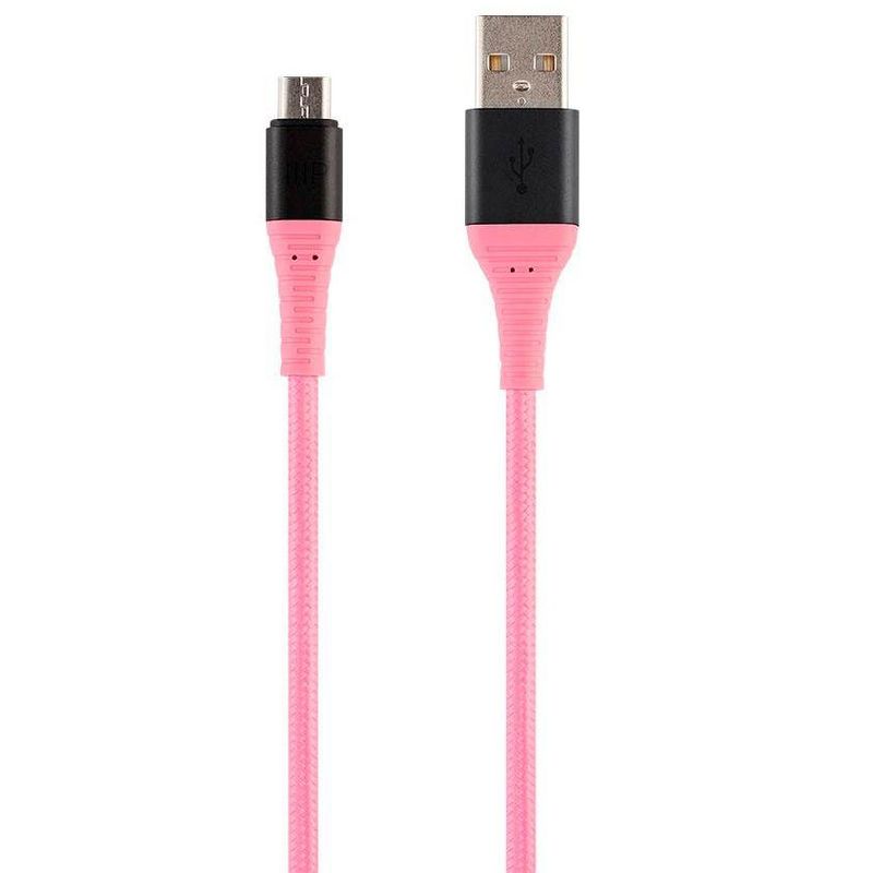 Monoprice USB 2.0 Micro B to Type A Charge and Sync Cable - 6 Feet - Pink | Durable, Kevlar-Reinforced Nylon-Braid - AtlasFlex Series, 1 of 7