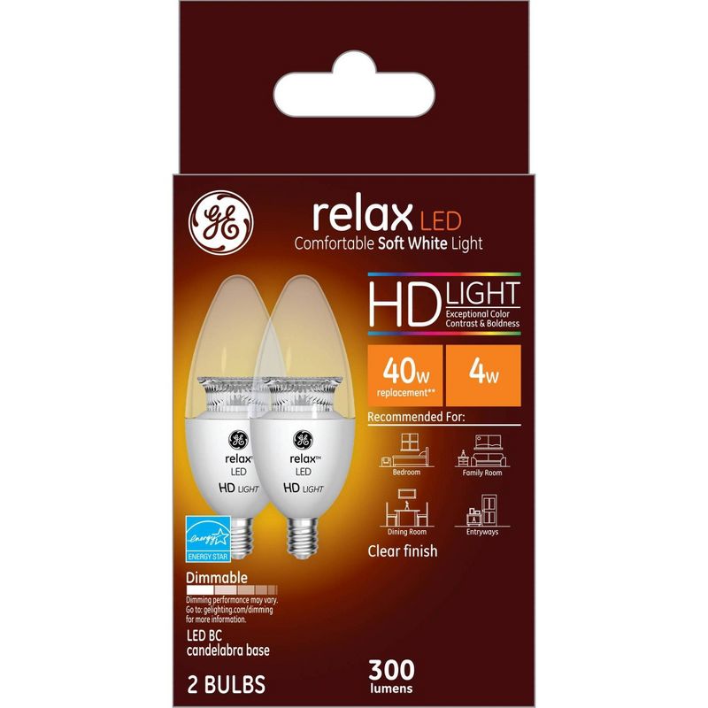 GE 2pk 40W Equivalent Relax LED HD Light Bulbs Soft White, 1 of 6