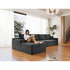 131.9"68.9" Plush Corduroy 4-Piece Modular Sectional Sofa with No Assembly Required and Comfortable Chaise Lounge - 1 of 4