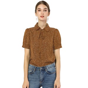 INSPIRE CHIC Women's Retro Dots Print Bow Tie Peter Pan Collar Chiffon Blouse - 1 of 4