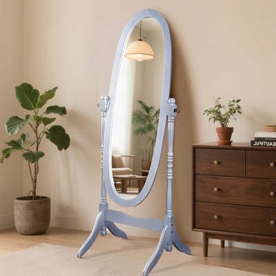 Dolonm Queen Anne Style 16 in. W x 59.25 in. H Floor Mirror Standing Mirror Tilting Oval Wood Full Length Mirror