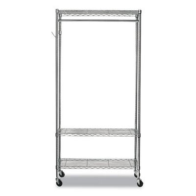 Silver 75" Portable Wire Shelving Garment Rack with Hanging Rod