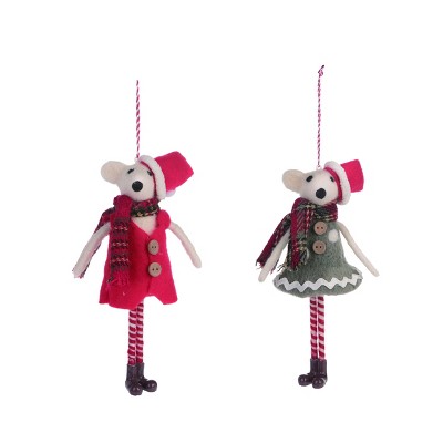 Transpac Artificial 7 in. Multicolor Christmas Mouse Ornament Set of 2