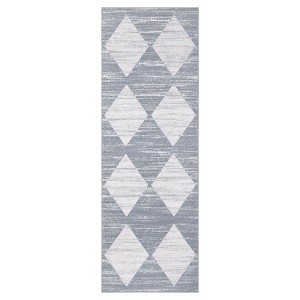 2 x 6 ft Polyester Black Rectangular Laundry Bathroom Kitchen Modern Geometric Diamond Print Machine Washable Runner Rug - 1 of 4