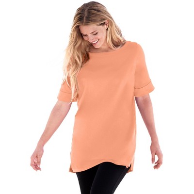 Woman Within Plus Size Perfect Cuffed Elbow-Sleeve Boat-Neck Tee