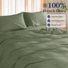 100 Linen Queen Duvet Cover Set, Olive Green, Cooling Breathable, Zipper Corner Ties - 2 of 4