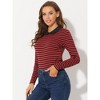 INSPIRE CHIC Women's Long Sleeves Contrast Peter Pan Collar Striped Blouse Top - 2 of 4
