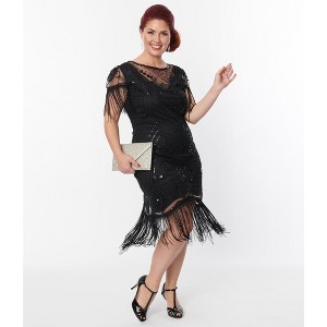 Unique Vintage Women's Plus Beaded Fringe Sleeve Nadine Flapper Dress - 1 of 4