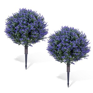 2PCS Artificial Lavender Bushes with Ground Stakes Fake Purple