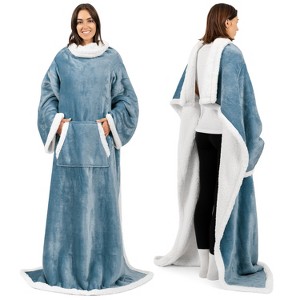 PAVILIA Fleece Wearable Blanket with Sleeves, Warm Cozy Soft Functional Lightweight Sleeved Throw Adults Men Women - 1 of 4