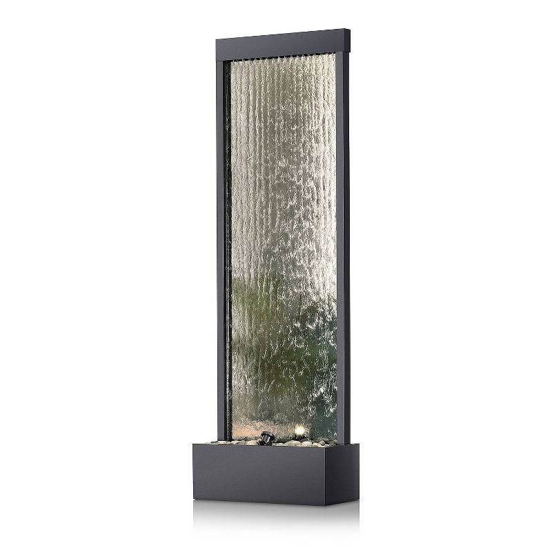 72&#34; Metal Mirror Waterfall Fountain with Decorative Stones and Lights Silver - Alpine Corporation, 4 of 8