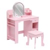 Kids Vanity with Lighted Mirror & Stool for Girls, Makeup Vanity Desk with Bookshelf, Wooden Pretend Play Dressing Table with 3 Color Modes - 2 of 4
