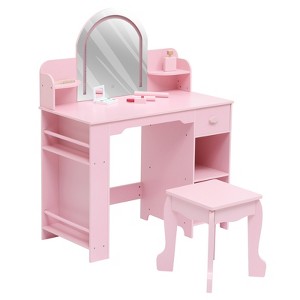 Kids Vanity with Lighted Mirror, Little Girls Vanity with Adjustable LED Light, Drawer & Open Shelves for 3-9 Yrs Girls - 1 of 4