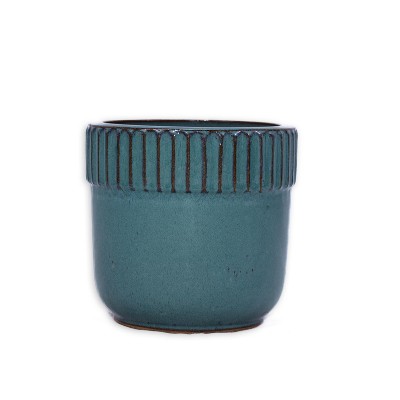Vynxaria 3-Piece Ceramic Flowerpot Set - Modern Antique Blue Planters for Indoor & Outdoor