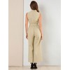 Allegra K Women's Button Down Collared Wide Leg Tie-Waist Sleeveless Cargo Jumpsuits - 4 of 4