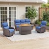 4 Pieces Wicker Outdoor Patio Rattan Sectional Conversation Set with Fire Pit Table and Patio Swivel Glider Chairs Set - 2 of 4