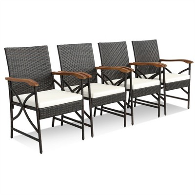 Dracelo Set of 4 Patio Wicker Chairs with Soft Zippered Cushion