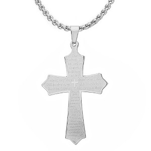 Steeltime stainless steel our father cross pendant. Color Options: Silver, Gold, Rose Gold, Black, Multi - 1 of 4