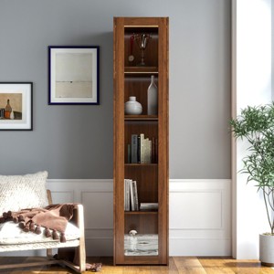 Bookshelf Modern with Glass Door and 5 Fixed Shelves for Living Room 15.75in Wide - 3irtyhousy - 1 of 4
