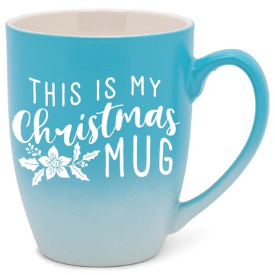 Elanze Designs This Is My Christmas Mug Two Toned Ombre Matte Teal and White 12 ounce Ceramic Stoneware Coffee Cup Mug