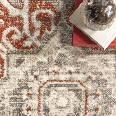 Beige Medallion Synthetic Runner Rug 2'6" x 8'