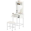 Makeup Vanity Table with Adjustable Mirror Lights, 2-Drawer Vanity Desk with Foldable Side Panel, Shelves, Hair Dryer Rack & Stool for Bedroom - 3 of 4