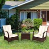 Tangkula 3PCS Patio Outdoor Rattan Conversation Set Furniture Set w/ Table Cushions - 2 of 4