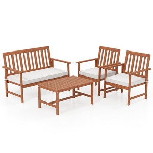 Tangkula 4-Piece Acacia Wood Patio Conversation Set Outdoor Furniture Set w/ 2 Armchairs - 1 of 4
