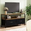 Modern TV Stand for 55-Inch TV with 2 Fabric Drawers, Open Shelves & Cable Management, Black Metal Frame Entertainment Center, Grey - 2 of 4