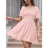 EXLURA Women's Summer Casual Square Neck Dresses Ruffle Short Sleeve Swiss Dot Flowy Mini Dress - 4 of 4