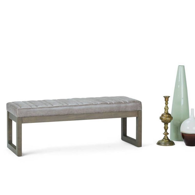 48&#34; Kaufman Ottoman Bench Distressed Gray Taupe Faux Air Leather - WyndenHall, 3 of 12