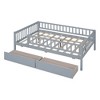 TIRAMISUBEST Twin/Full Size Daybed Wood Bed with 2 Storage Drawers, Solid Wood Daybed Frame Sofa Bed with Fence Guardrails and Slats Support - 3 of 4