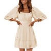 EXLURA Women's Lantern Sleeve Tie Back Summer Dress Ruffled Off Shoulder A-Line Vintage Mini Dress - 2 of 4