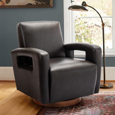 Faux Leather Accent Chair with Solid Wooden Base, Modern Swivel Armchair Single Sofa Chair, Swivel Accent Chair for Living Room