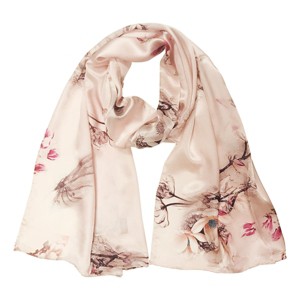 Wrapables Luxurious 100% Charmeuse Silk Long Scarf with Hand Rolled Edges, Pink Flora - 1 of 4