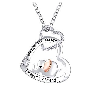 Sister Elephant Heart Pendant Necklace for Women Sterling Silver CZ Ginger Lyne Collection - 1 of 4