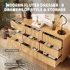 63" Fluted 9-Drawer Wooden Dresser with Metal Handles - Modern Storage Organizer, Closet & TV Stand for Bedroom, Living Room & Hallway in Natural. - 3 of 4