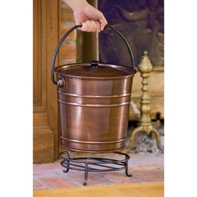 Steel Copper Finish Fireplace Ash Bucket With Floor Protection Stand, Holds 8 Quarts - copper - Gardener's Supply Company