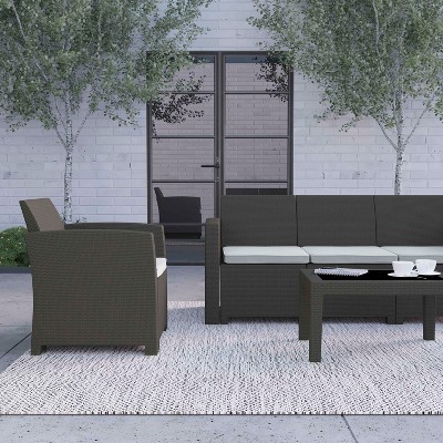 Seneca Dark Gray 6-Person Outdoor Faux Rattan Seating Ensemble