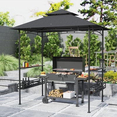 Dark Gray Steel 8' x 5' Outdoor BBQ Grill Gazebo with Shelves