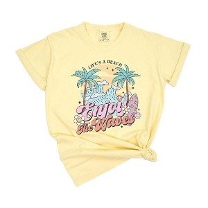 Simply Sage Market Women's Life's A Beach Wave Short Sleeve Garment Dyed Tee - 1 of 4