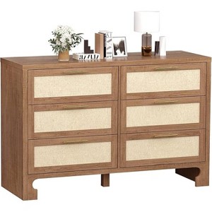 6 Drawer Wooden Dresser Chest for Bedroom, Storage Organizer with Gold Handles, Farmhouse Nightstand for Living Room and Entryway - 1 of 4