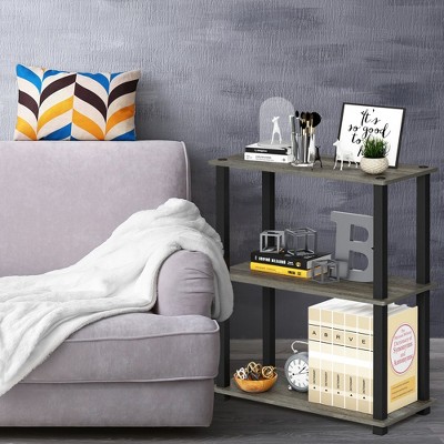 French Oak Gray 3-Tier Adjustable Wood Bookshelf