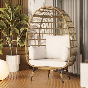 coucheta Oversized Patio Egg-Shaped Basket Chair, Metal Frame Stand, PE Rattan Lounge Chairs with Cushions for Indoor & Outdoor, Porch, Living Room - 1 of 4