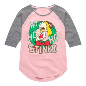 Girls' - Hey Arnold! - Ho Ho Ho Stinko Shirt Tail Raglan Graphic T-shirt - 1 of 4