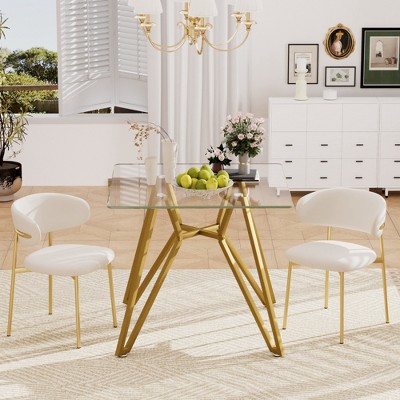 Lirago Rectangular Tempered Glass Dining TableSpace Saving for 2-4 People Sturdy Metal Legs Ideal  Gold 30.3"H x 35.4"D x 35.4"W